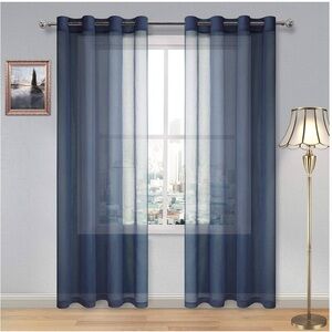 Navy Sheer Curtains for Elegant Home Decor. 6 grommet top panels